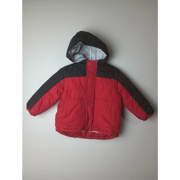 Faded Glory Red Black Infant Puffer Jacket Size 18 Months Fleece lined - Picture 1 of 4